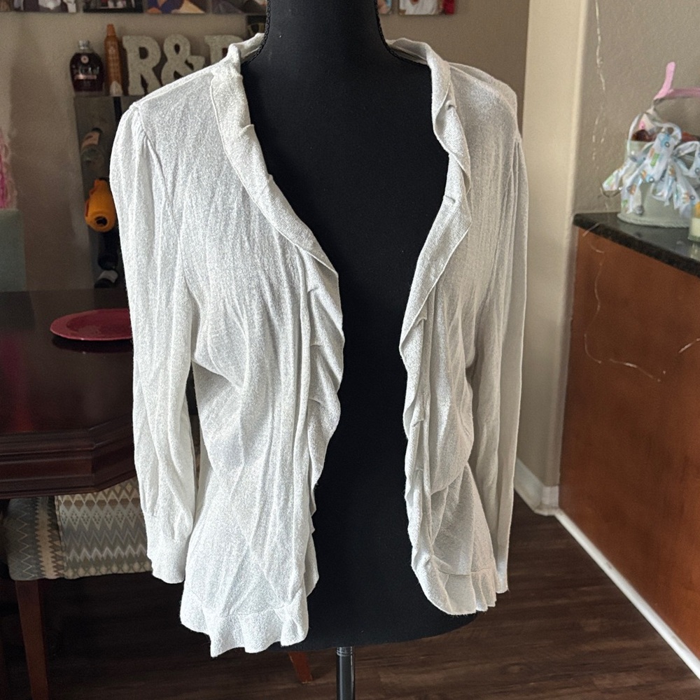 Source Unknown White Ruffled Shrug